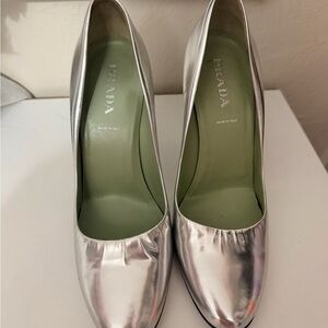 Prada Metallic Silver Heels